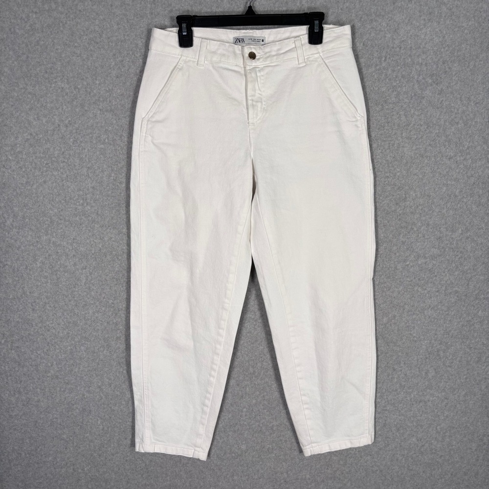 Zara Barrel Jeans Sz 6 White High Rise Tailored Tapered Minimalist Quiet Luxury